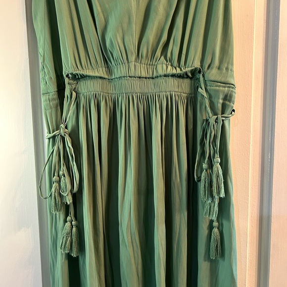 Sage green satin t-length dress - Picture 3 of 3
